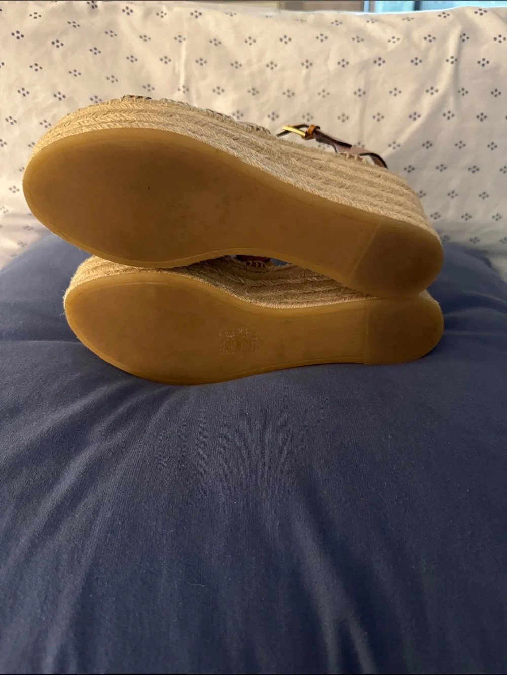 Tory Burch Tan Leather Espadrille Wedge Sandals - Sz. 8.5